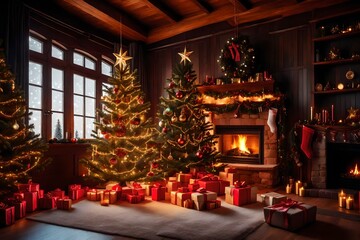 christmas tree in a fireplace