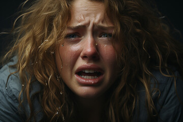 portrait of upset worried woman crying