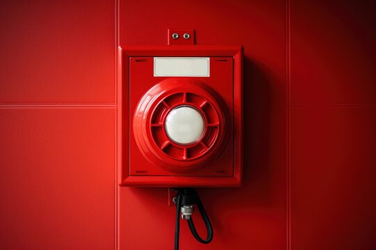 Red fire alarm button mounted