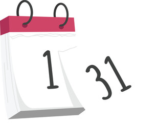 A spiral calendar where you need to tear off pages on a transparent background. The last day of the month and the beginning of a new one. Vector illustration in flat style