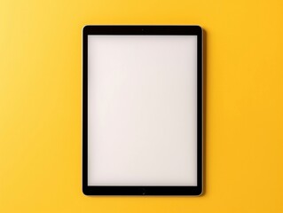 Top view of digital tablet screen mockup on a yellow background generative ai