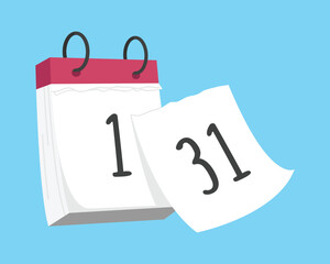 A spiral calendar where you need to tear off pages. The last day of the month and the beginning of a new one. Vector illustration in flat style