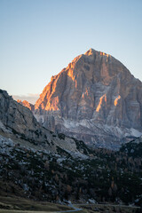 Fototapeta premium Sunset photo of mountain Nuvolau Averau, Passo Giau in Dolomites, Italy