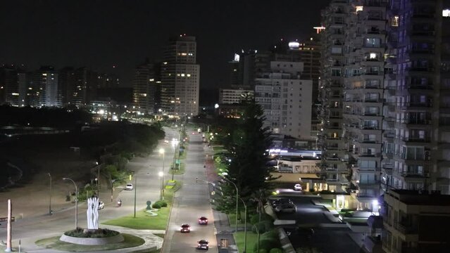Night view of the promenade of Punta del Este and Mansa Beach
