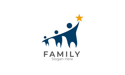 People together reaching a star. Family, team, friends, and partnership logo vector
