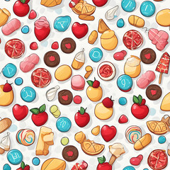 sweets pattern white background cartoon illustration