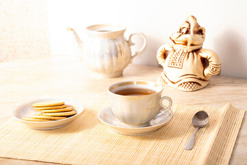 tea with cookies. porcelain tea service. pleasant pastime.