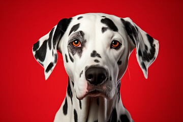 Dalmatian dog on red isolated background
