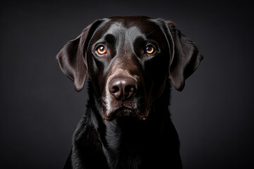 Beautiful black labrador dog on a black isolated background