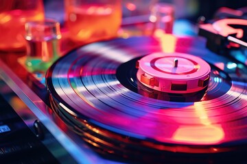 Obraz premium Close-up of a spinning vinyl - Colorful - AI Generated