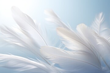 Delicate feathers floating in a bright, white space - Ethereal Lightness - AI Generated