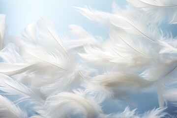Delicate feathers floating in a bright, white space - Ethereal Lightness - AI Generated