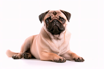 Beautiful pug dog on a white isolated background