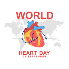 World heart day celebrated every 29 september greeting concept design with heart. vector illustration design