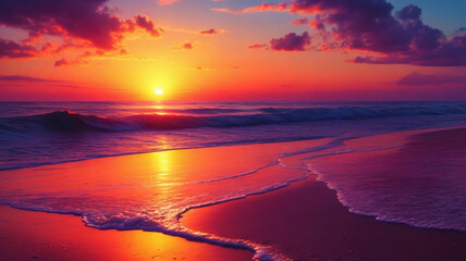 Sunset on a beatiful beach, colorful