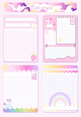 Daily reminder notes with unicorn on pink background for wish list, to do, meno