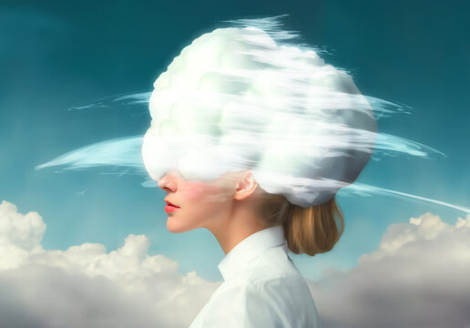 頭にモヤモヤとした煙のような雲がのった女性「AI生成画像」