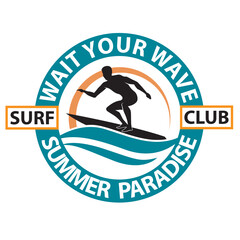 Fototapeta premium surfing man emblem with sea wave isolated on white background