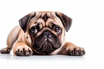 Obraz premium Beautiful pug dog on a white isolated background