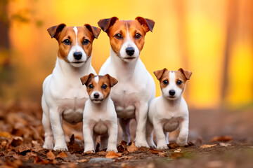A beautiful family of Russell terrier dogs on a beautiful natural background