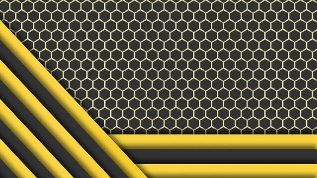 Yellow Stripes and Hexagon Gold Background. Bumble bee and honeycomb inspired motion graphics.