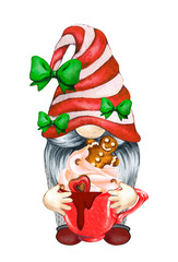 Christmas Gnome. Merry Christmas Gnome. Gift Gnome. Watercolor Gnome