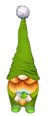 Christmas Gnome. Winter Gnome. Merry Christmas Gnome. Watercolor Gnome