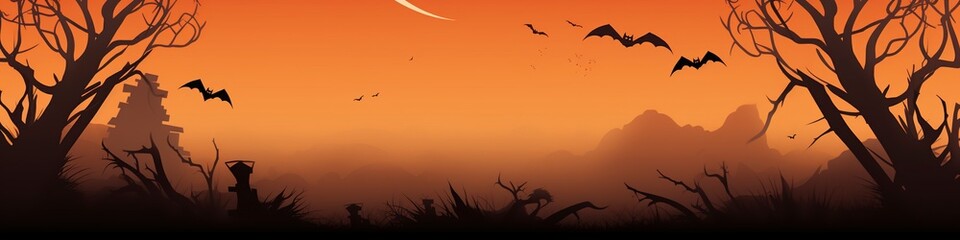 Fototapeta premium Orange halloween banner with spiderwebs and blank space for text.