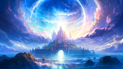Oceanic Legends: The Majestic and Fantasy Castle. - obrazy, fototapety, plakaty