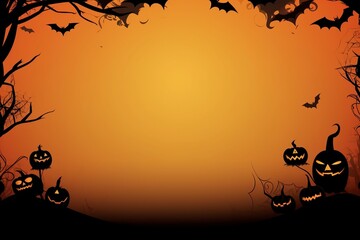 Orange halloween banner with spiderwebs and blank space for text.