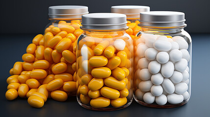 Yellow and white supplement pills.