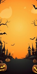 Orange halloween banner with spiderwebs and blank space for text.
