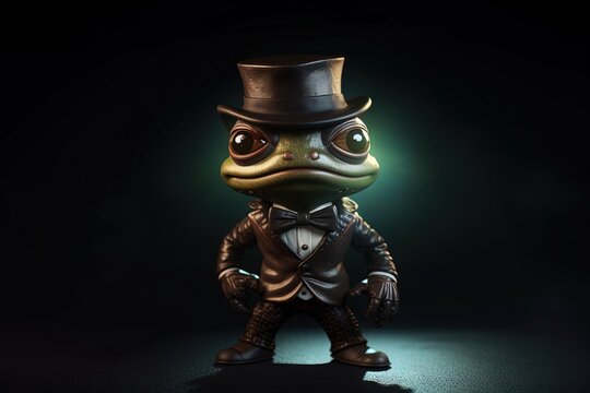 Cute mr frog in a hat - a statuette with a big head and eyes, Happy Halloween!