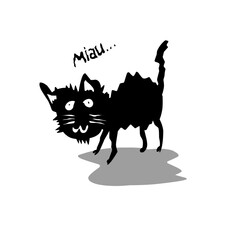 Messy cat illustration, hand drawn. Over white background