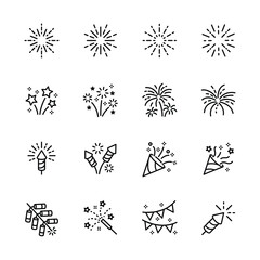 firework icons set. for party , ney year,  festive,. isolated on white . vector illustration