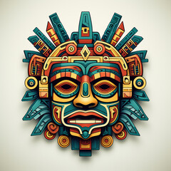aztec mask, maya, peru, pattern on white background