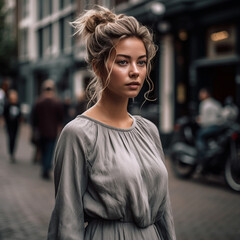 beautiful model european young woman in beautiful dress for magazine