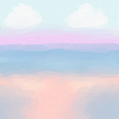 Sky and sea with sunset illustrations seascape beautiful in pink and blue tone