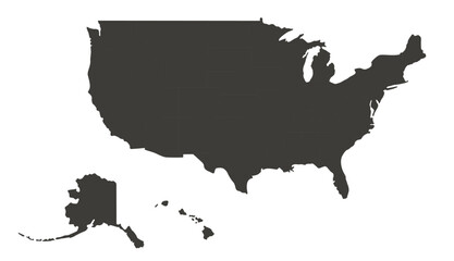 United States of America map. USA map. Flat black and white vector illustration. American map for poster, banner, t-shirt. Design USA cartography map.