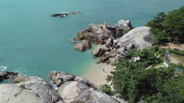 Tropical drone footage at Hin Ta Hin Yai in Ko Samui Island, Thailand