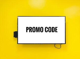 promo code in the TV on yellow background