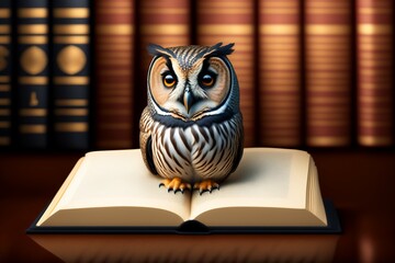 owl sitting on books