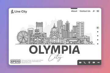 Olympia, Washington, USA architecture line skyline illustration. Linear vector cityscape with famous landmarks, city sights, design icons. Landscape with editable strokes.