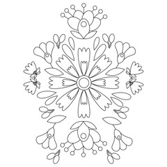 Symmetrical Mexican embroidery pattern in black outline