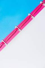 Pink women razors on blue and white background. Minimalism, flat lay, empty space for text - 640221299
