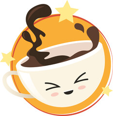 Digital png illustration of smiling face on coffee cup icon on transparent background