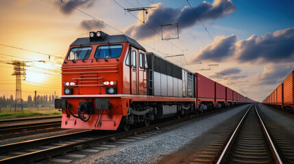 Freight rail transport, locomotive with cargo containers