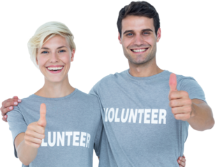 Digital png photo of smiling caucasian couple holding thumbs up on transparent background