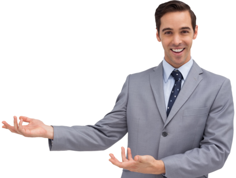 Digital png photo of smiling caucasian businessman on transparent background