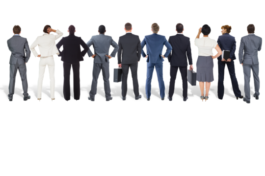 Digital png photo of rear view of diverse businesspeople on transparent background